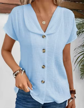 Blusa Estiva in Cotone a Bottoni con Colletto Morbido
